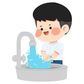 Boy Washing Hands With Soap Stock Illustration