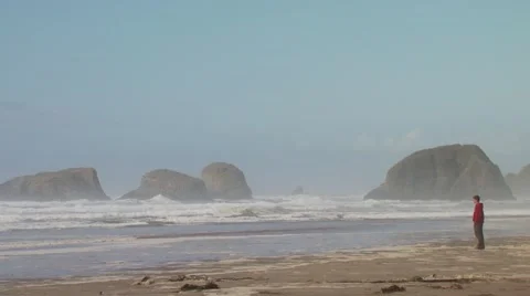Boy watching sea waves from beach Stock Footage 54593269