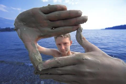 A Boy In The Water 스톡 사진