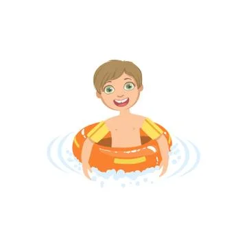 Boy In Water With Round Float Stock Illustration