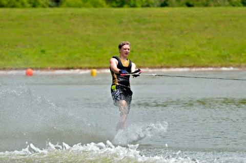 Boy waterskiing Stock Photos