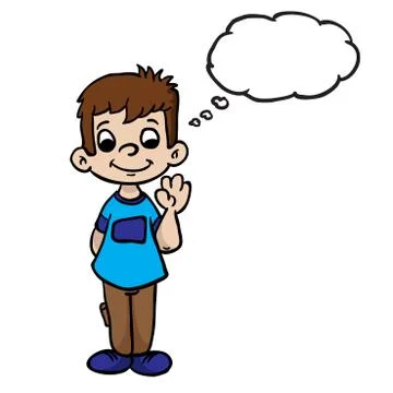 Boy wave with thought bubble Stock Illustration