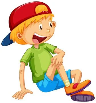 A boy wearing cap in sitting pose cartoon character isolated Illustrazione stock