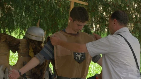 Boy wearing medieval armour Stock Footage 88067914