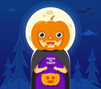 A boy is wearing pumpkin head Stock Illustration