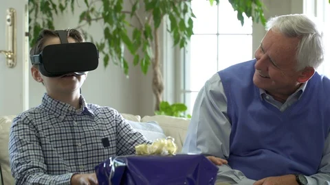 Boy wearing virtual reality headset. Stock Footage 88104123