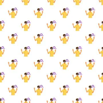 Boy wearing vr headset exploring virtual reality seamless pattern Illustrazione stock