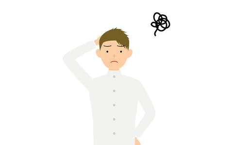 Boy wearing white school uniform, Put his hand on his head in trouble Stock Illustration