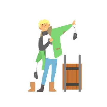 Boy Wearing Winter Clothes with Sledge, Vector Stock Illustration