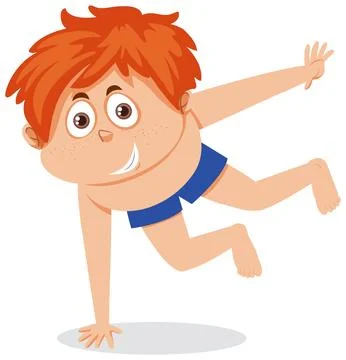 A boy wears swim trunks dancing Illustrazione stock