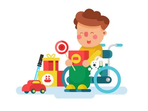 Boy in a wheel chair with toys Stock Illustration