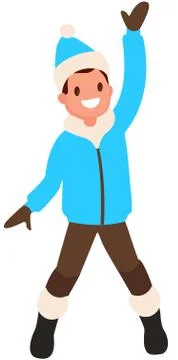 Boy on white background in blue clothes jumping Stock Illustration