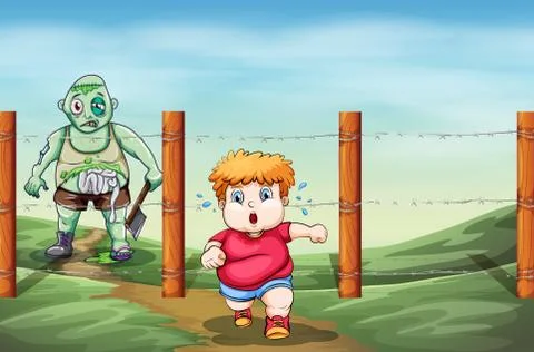 A boy who is afraid of a zombie Stock Illustration