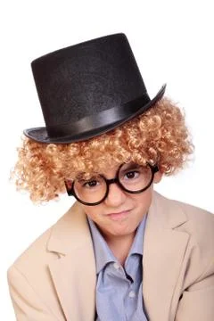 Boy, wig and hat Stock Photos
