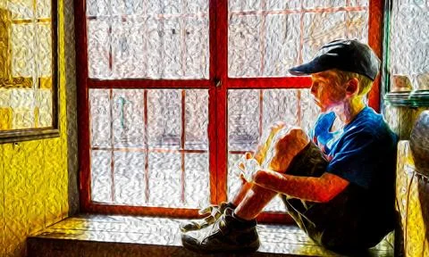 Boy on the window Stock Illustration