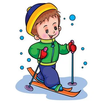 Boy in winter skiing, weekend, isolated object on white background, vector il Stock Illustration