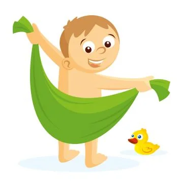 The boy is wiped off with a towel Illustrazione stock
