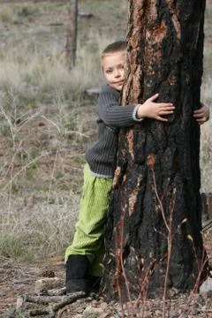 Boy in woods Foto stock