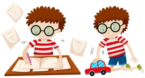 Boy working and boy playing Illustrazione stock