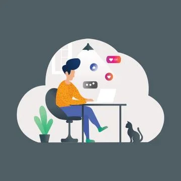 Boy working on computer vector illustration concept Illustrazione stock