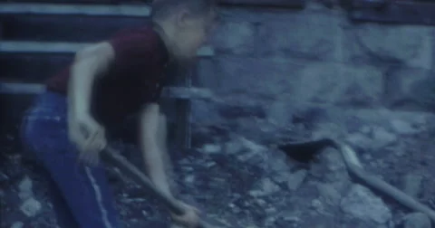 Boy Working on a Construction Place 60s USA Stock Footage 45673392