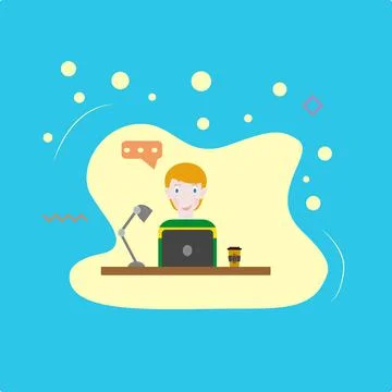 The boy is working on a laptop Stock Illustration