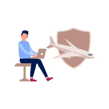 The boy is working on the protection of the plane. 스톡 일러스트