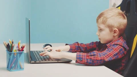 The boy works on a laptop Stock Footage 150185729