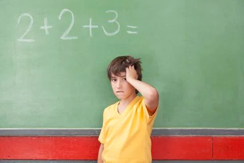 Boy worried about math Stock Photos