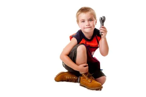 Boy with wrench Stock Photos
