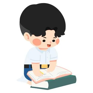 Boy writing in notebook for study and learning 스톡 일러스트