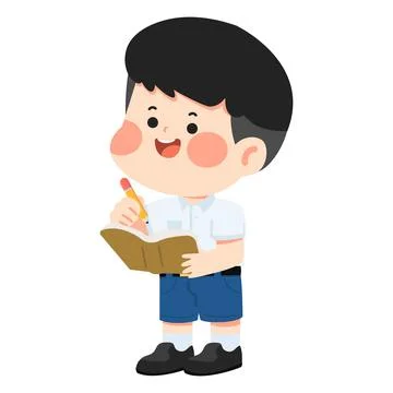 Boy Writing In Notebook Studying And Learning Stock Illustration