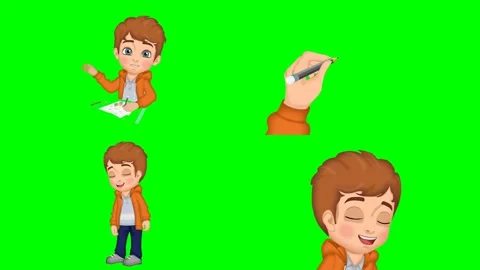Boy writing text notes hands holding pencil thinking child and face 2d Stock Footage 334703090