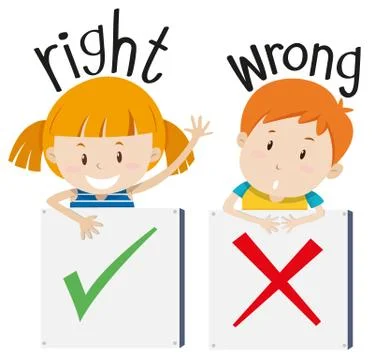 Boy with wrong sign and girl with right sign Stock Illustration