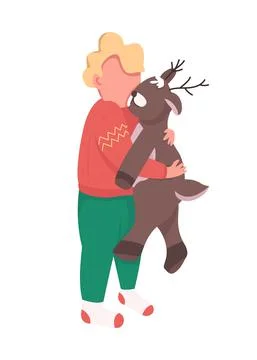 Boy with Xmas present flat color vector faceless character Illustrazione stock