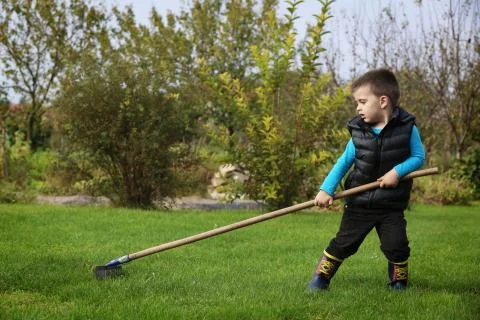 Boy in the yard Stockfoto's