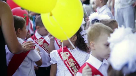 The boy with yellow balloon. School. First Grade. 1 September. Stock Footage 67595986