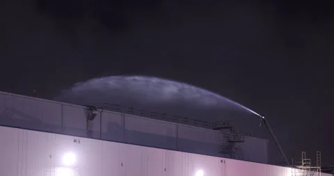 Boyle Heights Warehouse Fire Smoke Water Canon Firefighter Stock Footage 337437088