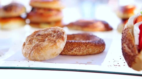 Boyoz and simit are sold by a street vendor Stock Footage 59954199