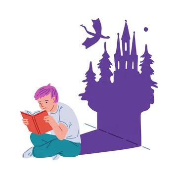 A boy's adventure through reading. Vector illustration of relaxation without Stock Illustration