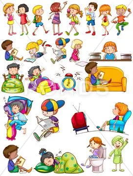 Boys and girls doing activities Stock Illustration
