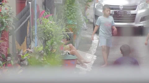 The boys are playing in the yard Stock Footage 227994791
