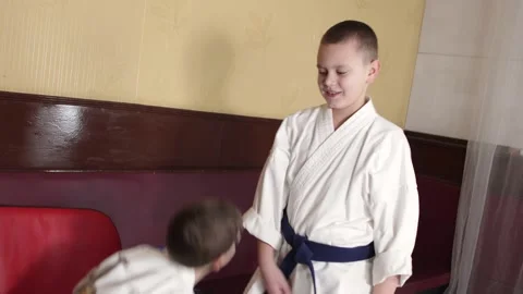 Boys athletes train the technique of dodging strikes Stock Footage 268830086