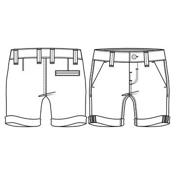 Boys Bermuda short flat technical sketch template Stockillustratie