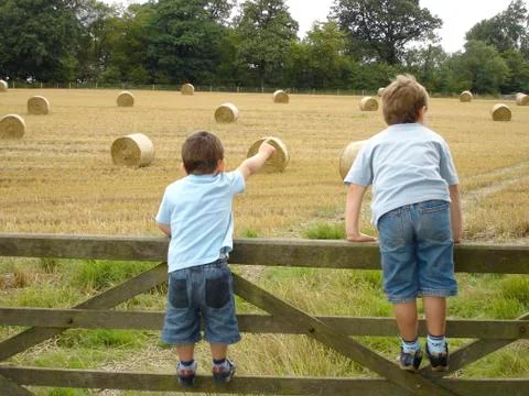 BOYS ON GATE Stock Photos