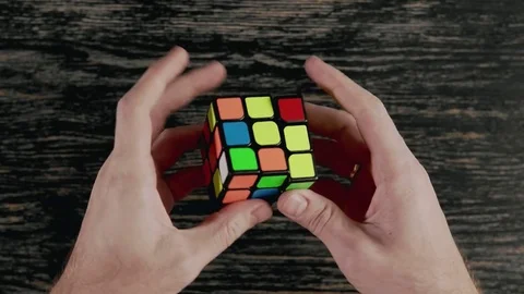 Boys hands solving Rubik's Cube. Top view Video stock 82723350