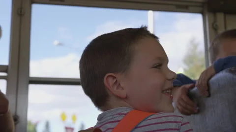 Boys Having Fun On School Bus Stock Footage 208712803