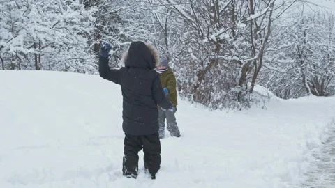Boys having fun with snow in winter park in vacation Stock Footage 149294280
