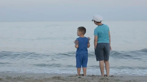 Boys look at the sea Stock Footage 81624424