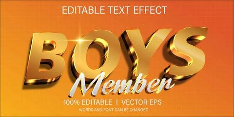 Boys member vector text effect with modern style design Stock Illustration